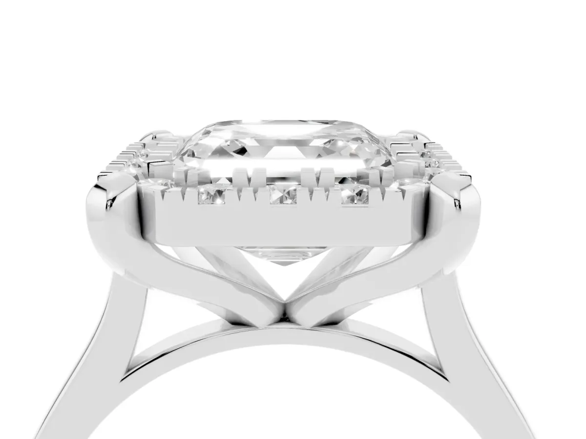 Asscher Cut Diamond Cluster Halo Solitaire with Four-Prong Setting White gold