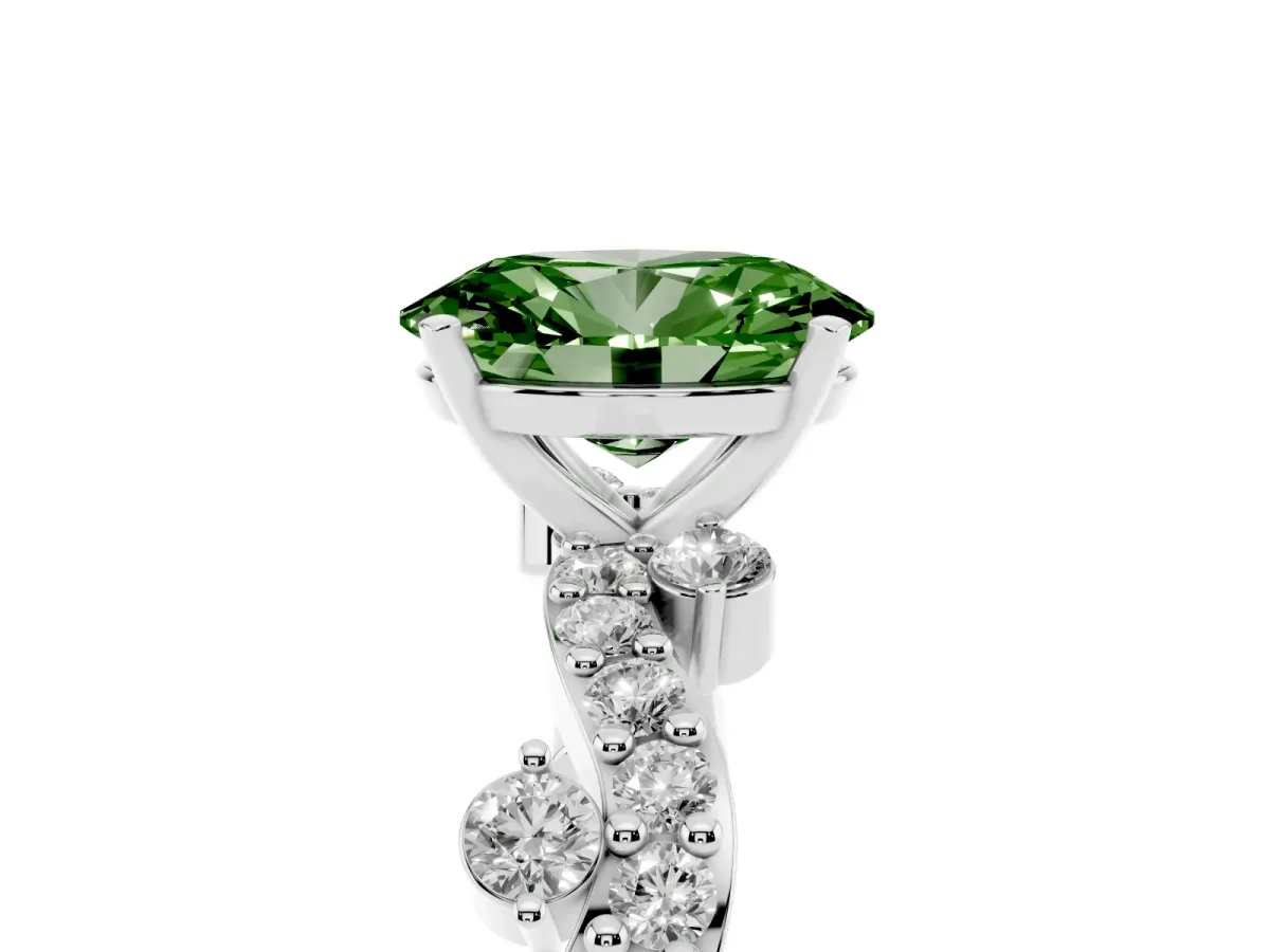 Fancy Green Oval Cut Cut Solitaire Diamond Twisted Band with Pave Setting Platinum
