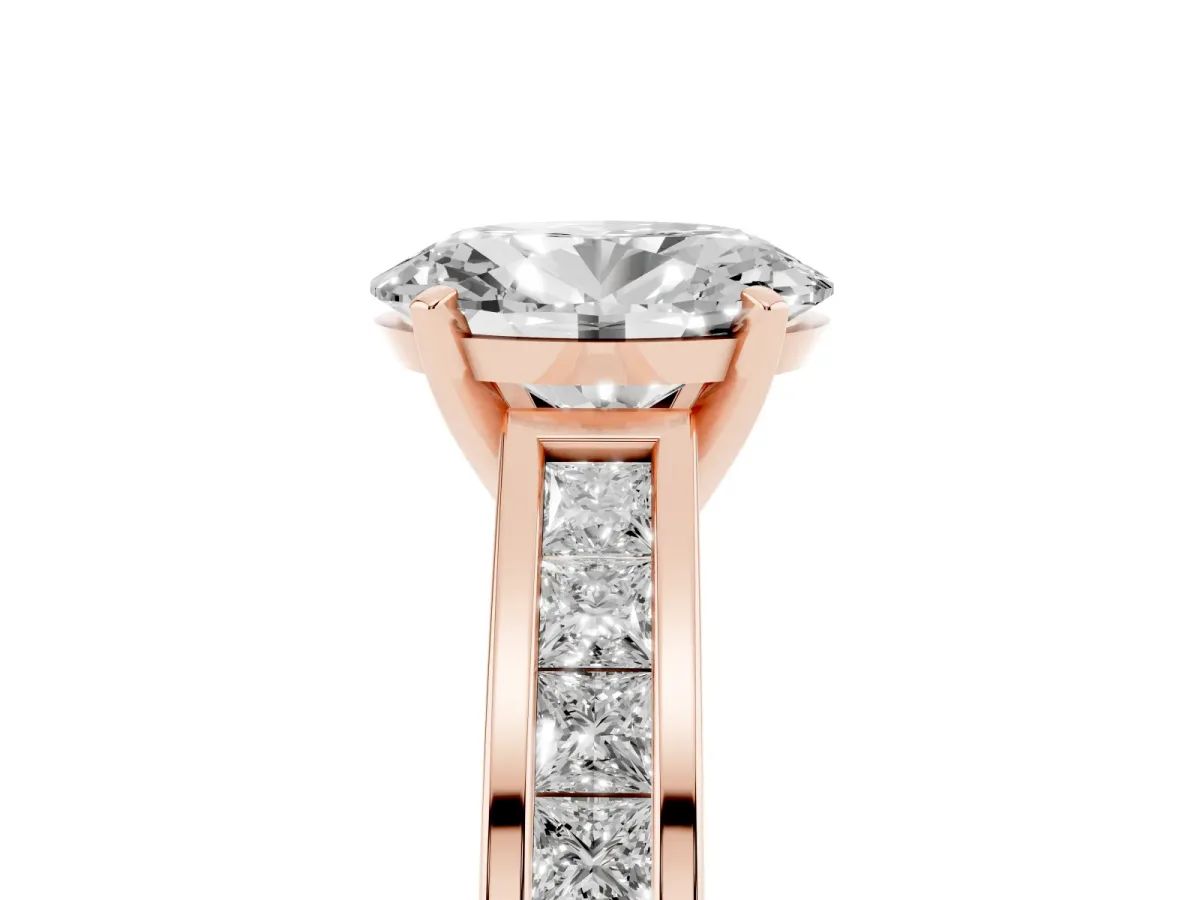 Oval Cut Solitaire Diamond Ring with Channel-Set Band and Four-Prong Setting Rose gold