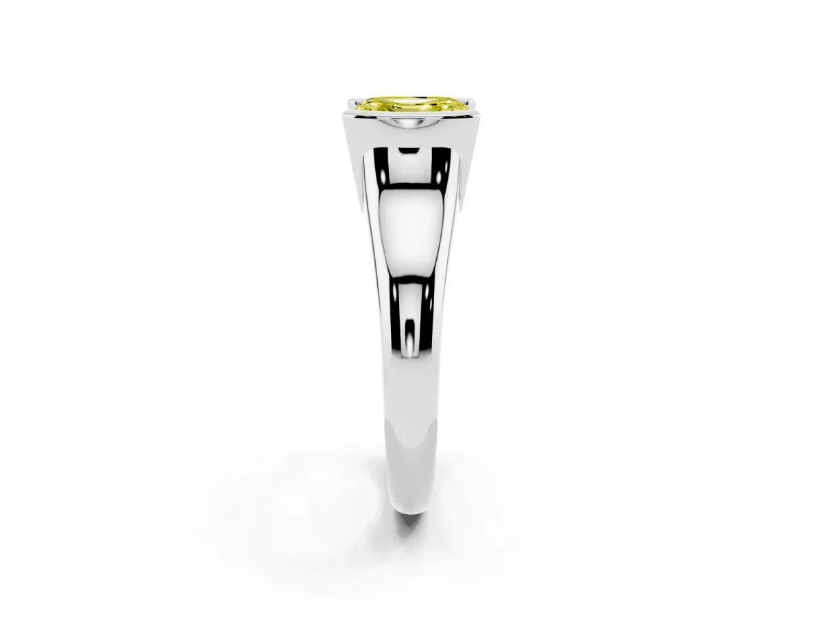 Fancy Yellow Asscher Cut Solitaire Tension Set Diamond Ring with Split Shank Band Platinum