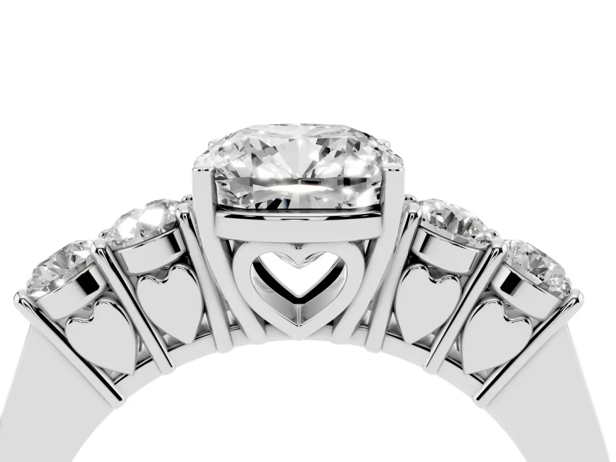 Cushion Cut Cut Diamond Five-Stone Prong Set White Gold Ring Platinum