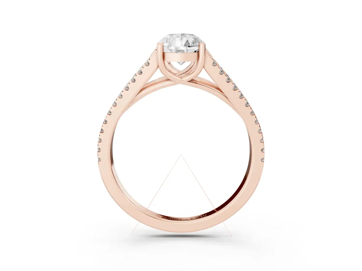 Pear Cut Diamond Solitaire Engagement Ring with Split Shank Pavé Band Rose gold