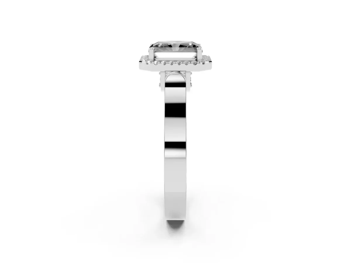 Fancy Black Radiant Cut Halo Round Diamond Twist Band with Four-Prong Setting White gold