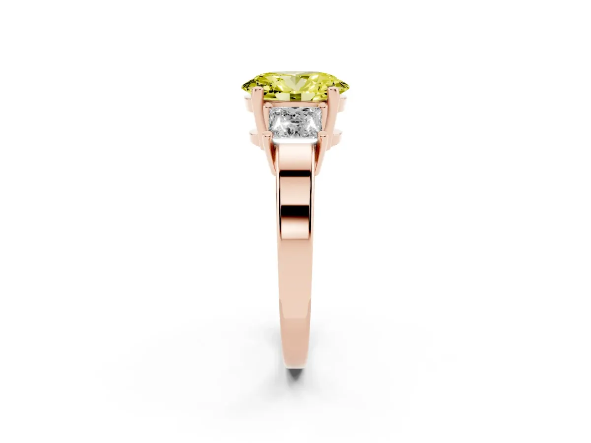 Fancy Yellow Three-Stone Oval Cut Cut Solitaire Ring with Prong Setting Rose gold
