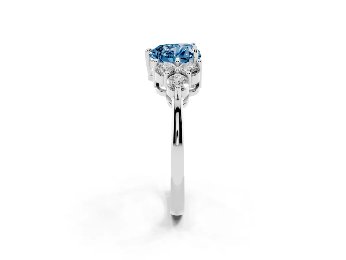 Fancy Blue Heart Cut Brilliant Diamond Cluster Accent Solitaire Ring with Prong Setting Platinum