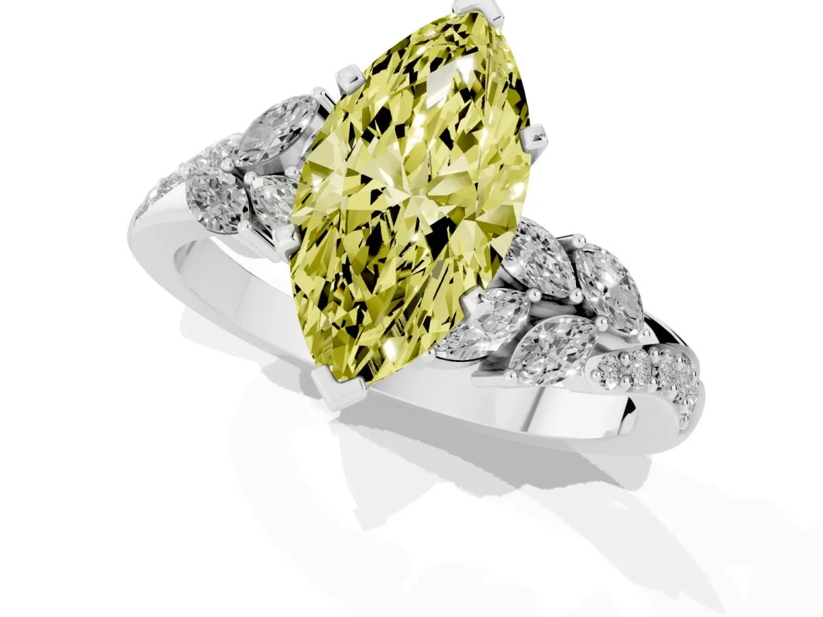 Fancy Yellow Marquise Cut Solitaire Marquise Twist Band with Six-Prong Setting Silver