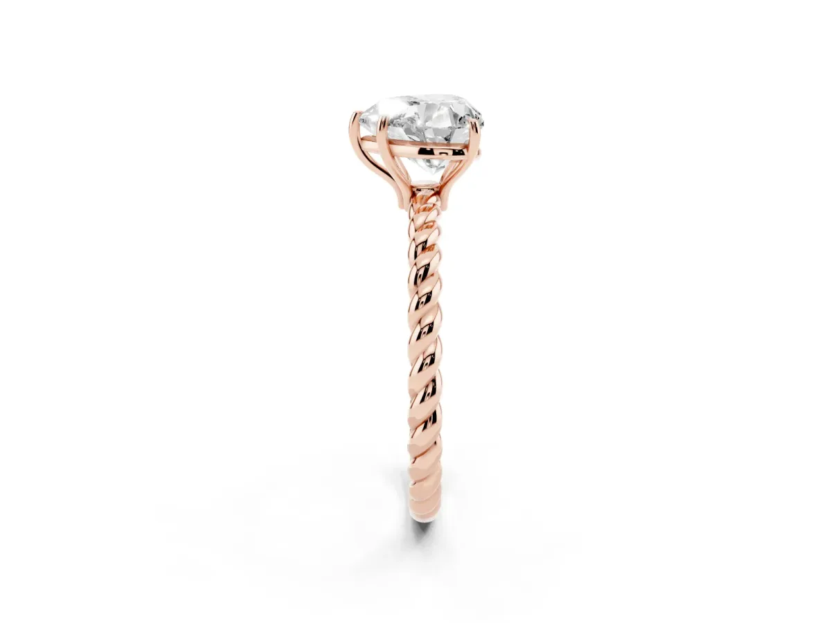 Heart Cut Solitaire Twisted Band 4-Prong Ring Rose gold
