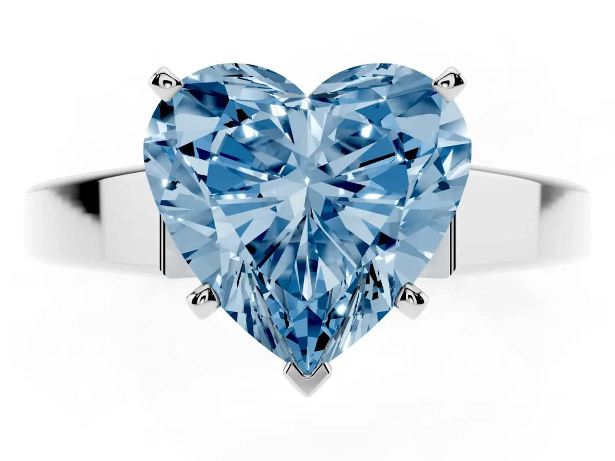 Fancy Blue Heart Cut Solitaire Engagement Ring with Four-Prong Setting and Tapered Band Platinum