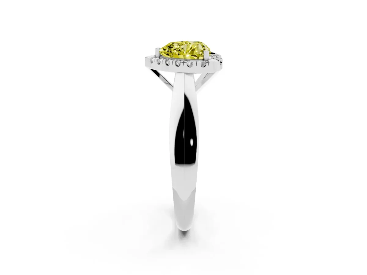 Fancy Yellow Heart Cut Cut Halo Solitaire Engagement Ring with Square Band and Four-Prong Setting White gold