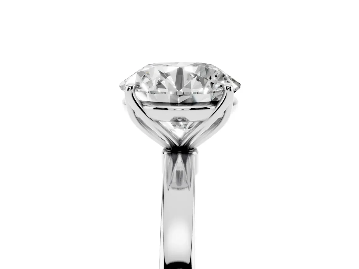 Round Cut Diamond Solitaire Ring with Thin Band and Prong Setting Platinum