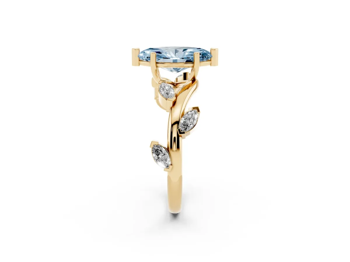 Fancy Blue Marquise Cut Solitaire Twisted Band Marquise Accent Prong Setting Ring Yellow gold