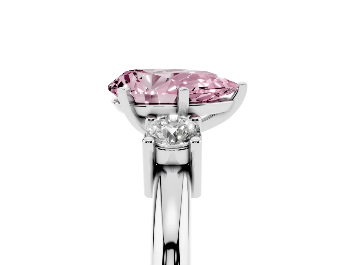 Fancy Pink Three-Stone Pear Cut Cut Diamond Solitaire with Prong Setting and Classic Band Silver