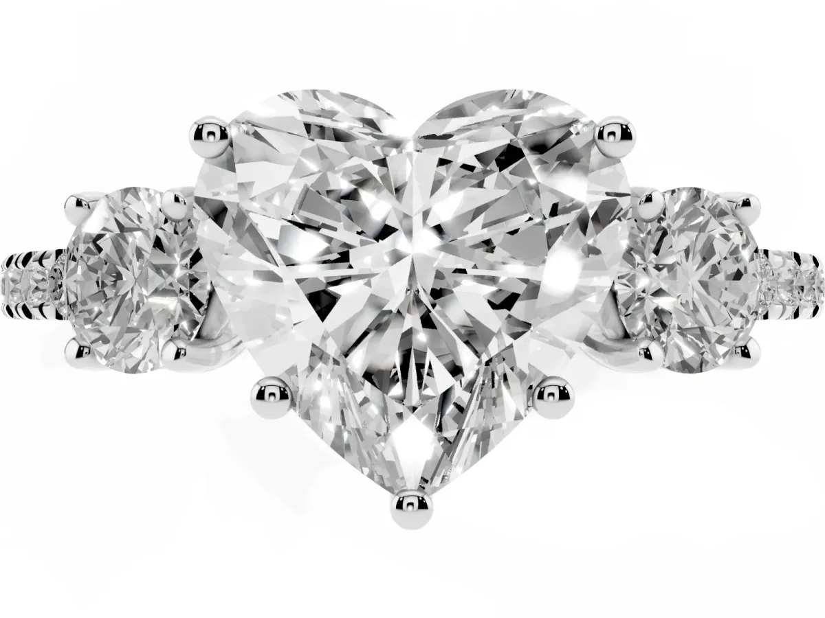 Three-Stone Heart Cut Cut Diamond Pavé Band with Prong Setting Platinum