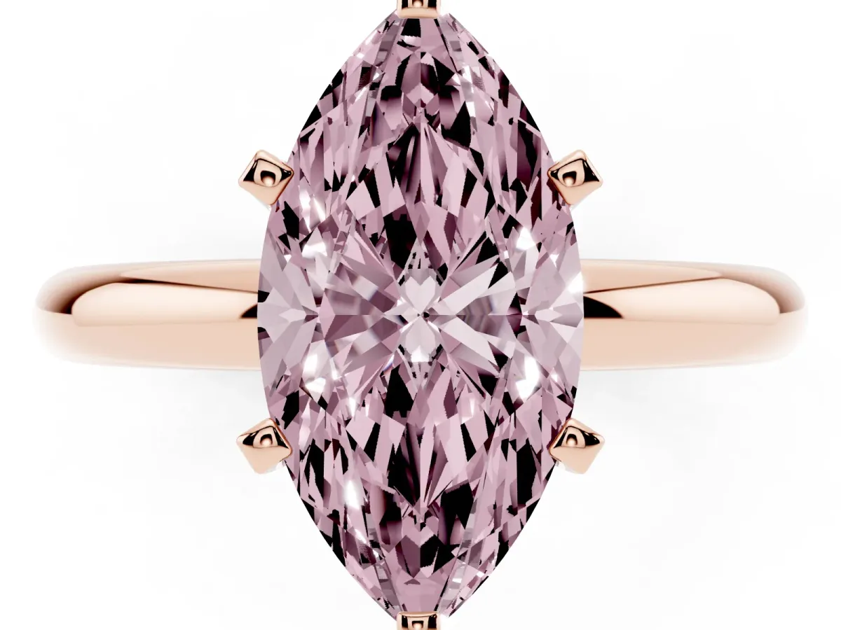Fancy Pink Marquise Cut Diamond Solitaire Engagement Ring with Round Band and Four-Prong Setting Rose gold