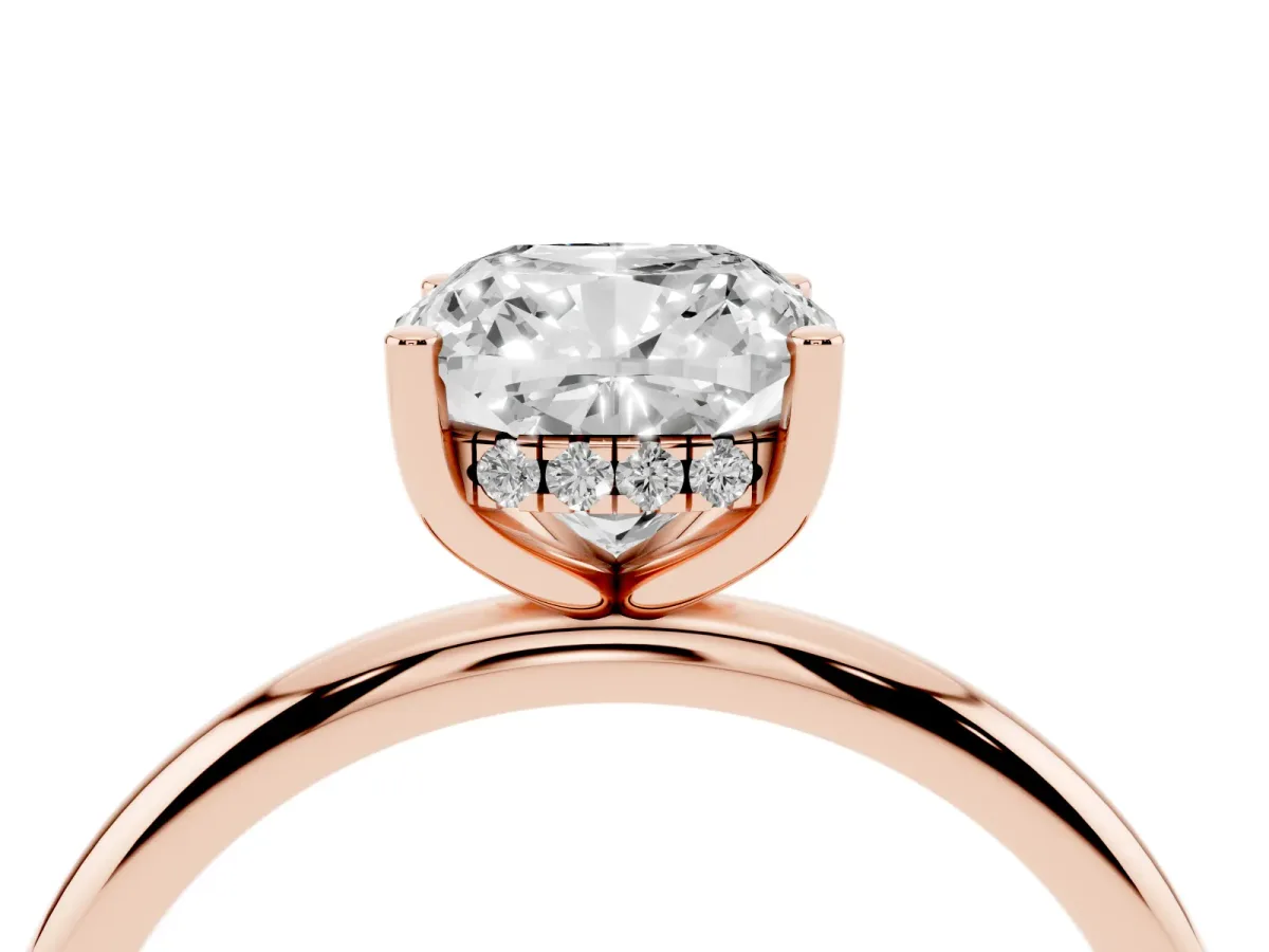 Cushion Cut Cut Solitaire Engagement Ring with Four-Prong Setting and Classic Band Rose gold
