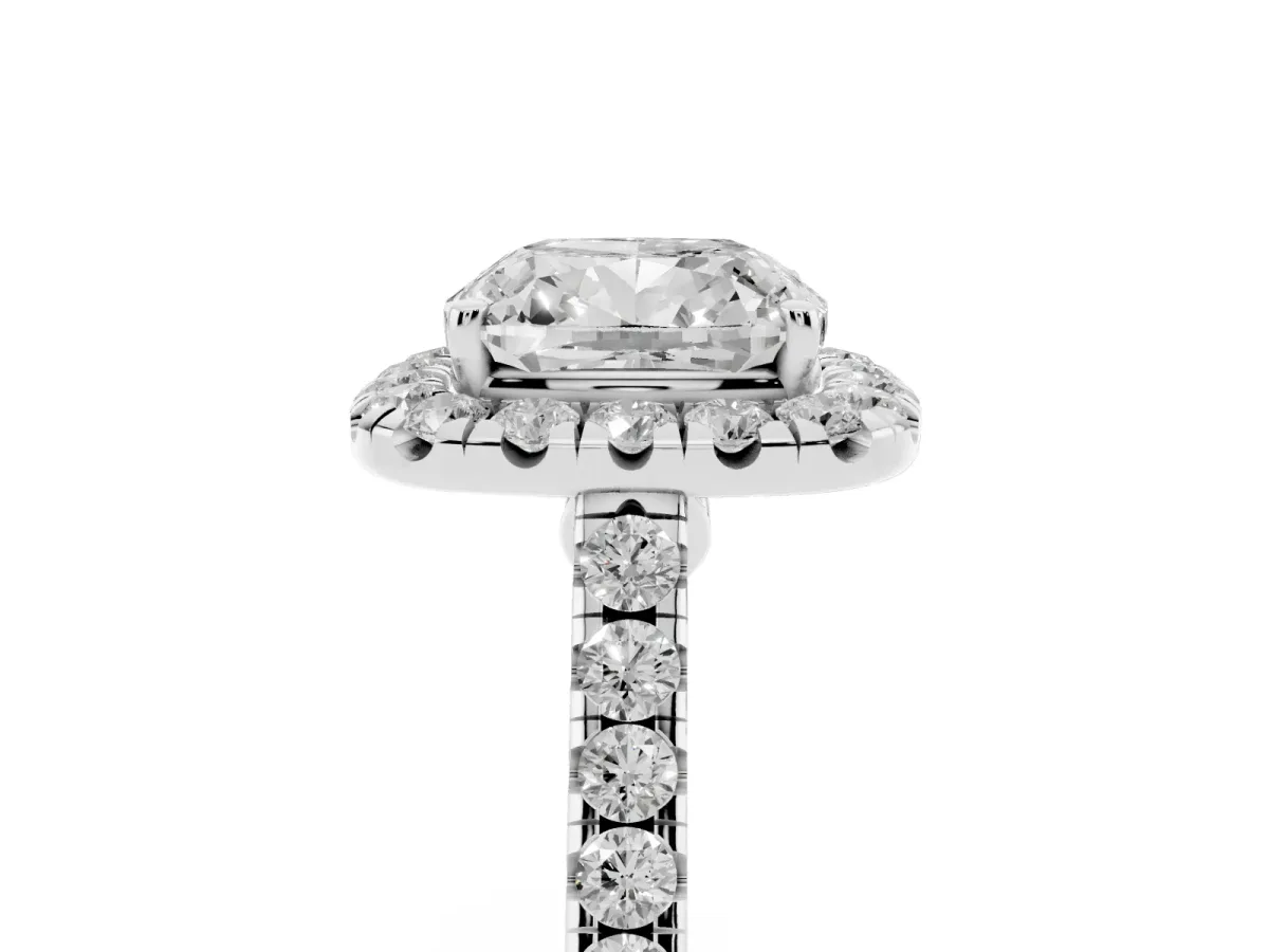 Cushion Cut Halo Pave Diamond Engagement Ring with Four-Prong Setting Silver