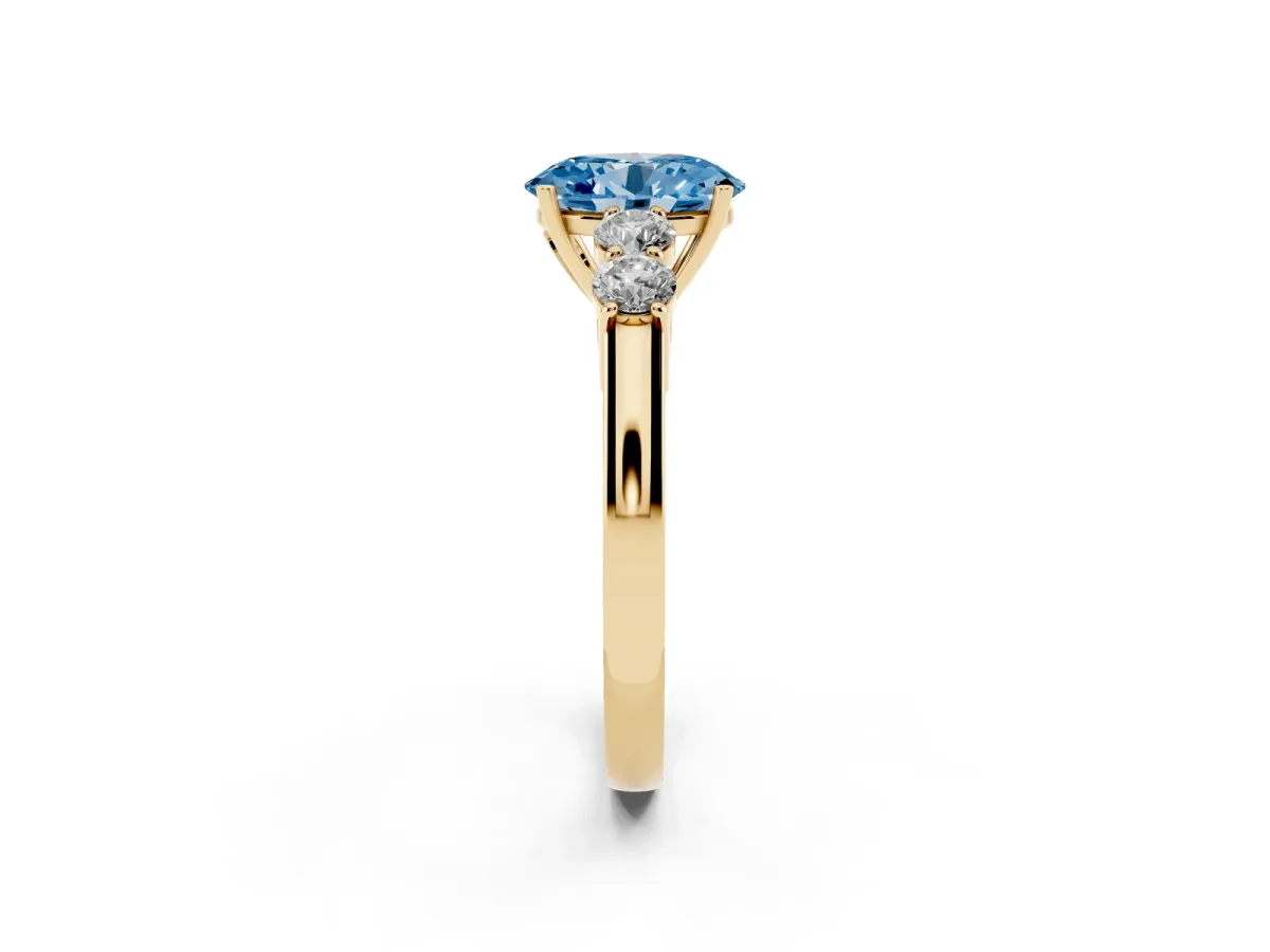 Fancy Blue Oval Cut Cut Diamond Five-Stone Prong Set White Gold Ring Yellow gold