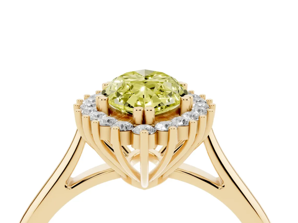 Fancy Yellow Marquise Cut Cut Diamond Halo Ring with Solitaire Band and Prong Setting Yellow gold