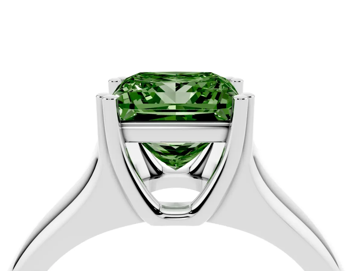 Fancy Green Princess Cut Diamond Solitaire Ring with Wide Band and Prong Setting White gold