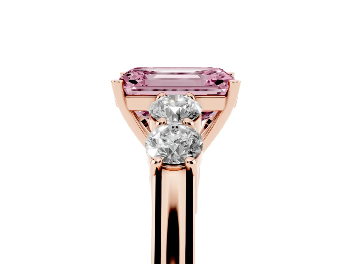Fancy Pink Emerald Cut Cut Diamond Five-Stone Prong Set White Gold Ring Rose gold