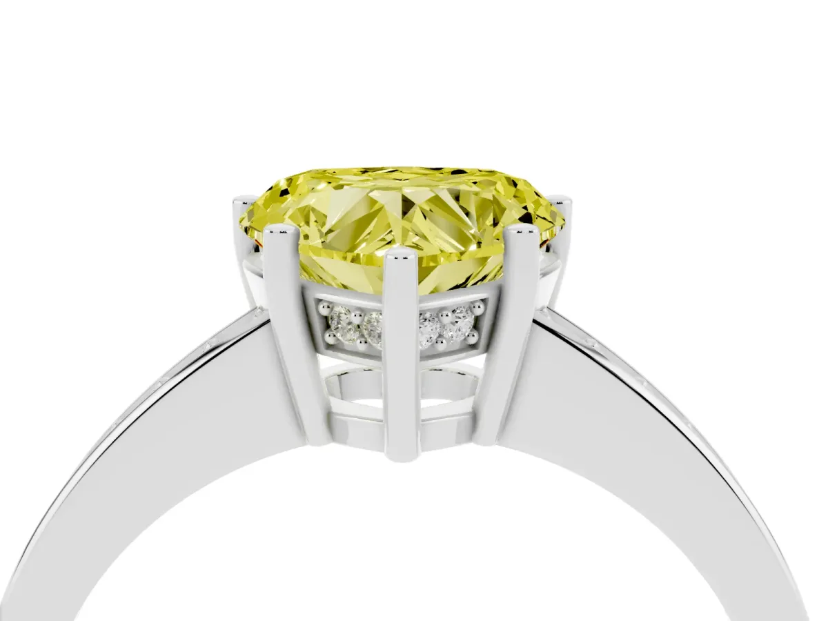 Fancy Yellow Heart Cut Solitaire Pavé Band Prong Setting Ring Platinum