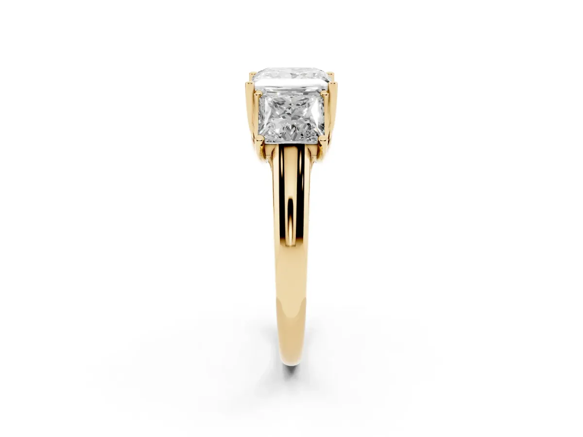 Three-Stone Princess Cut Diamond Engagement Ring with Prong Setting Yellow gold