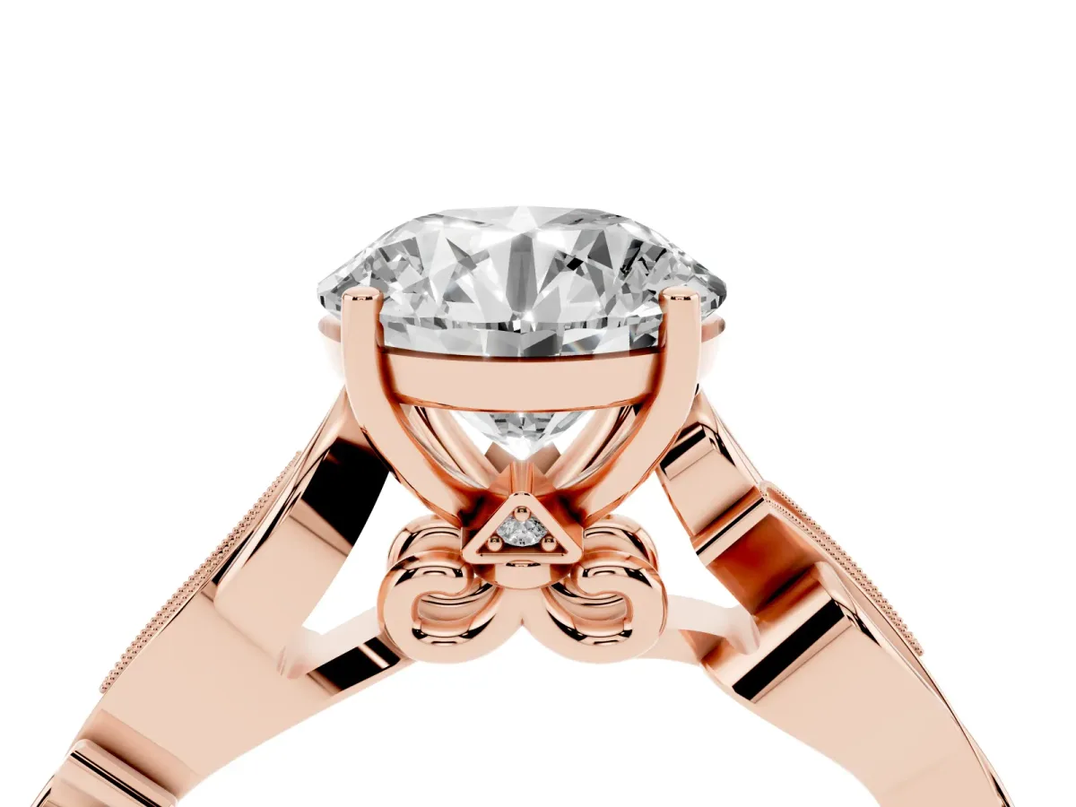 Round Cut Solitaire Vine Band with Milgrain Prong Setting Rose gold