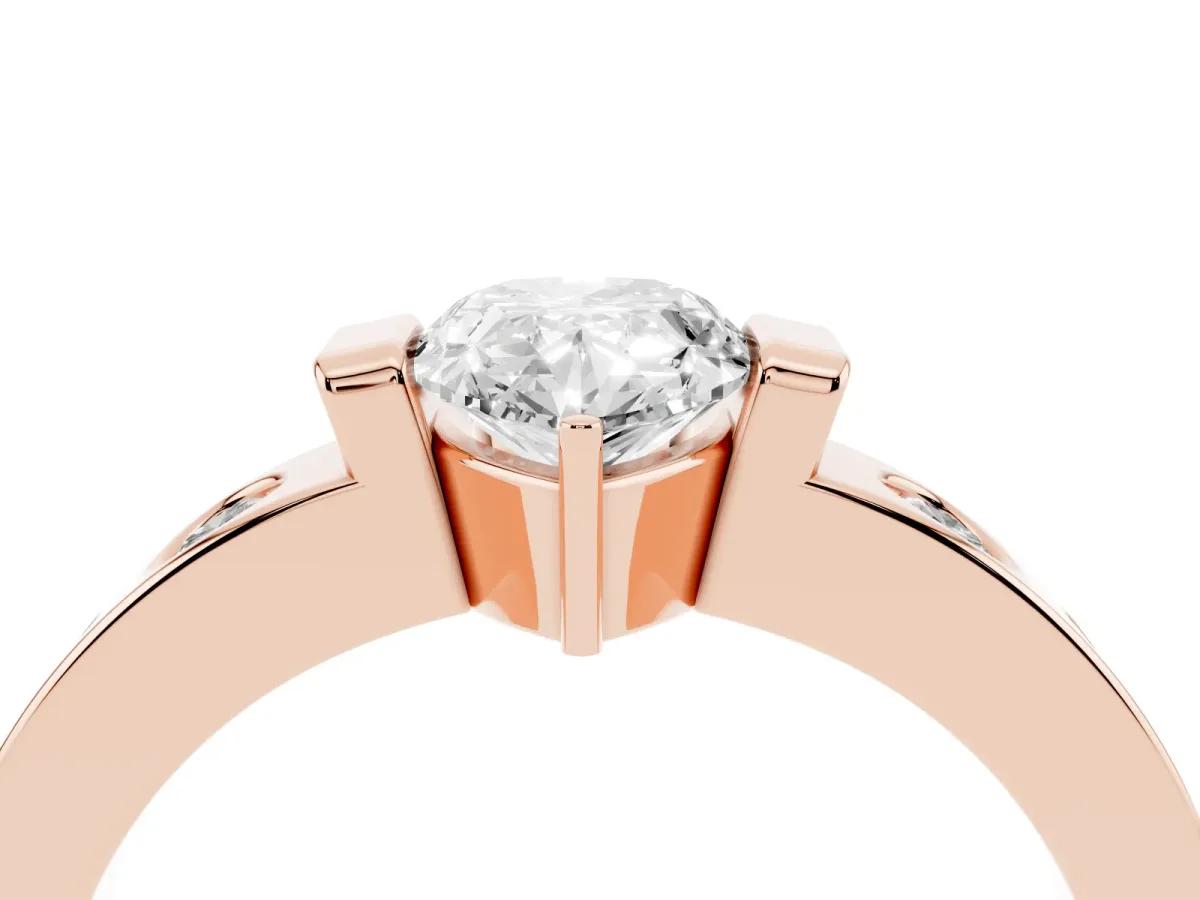 Pear Cut Brilliant Channel-Set Diamond Ring with Bezel Prong Setting Rose gold