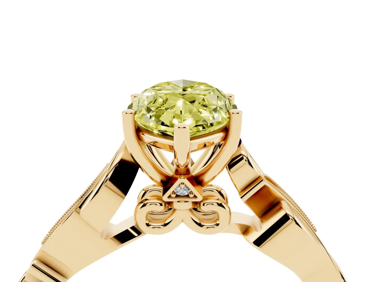 Fancy Yellow Marquise Cut Solitaire Vine Band with Milgrain Prong Setting Yellow gold