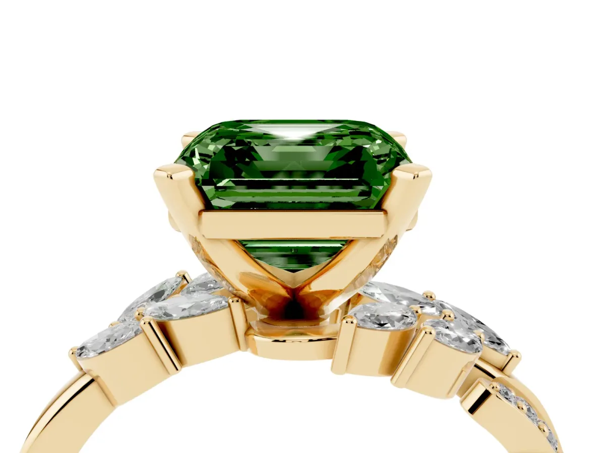 Fancy Green Asscher Cut Solitaire Marquise Twist Band with Six-Prong Setting Yellow gold