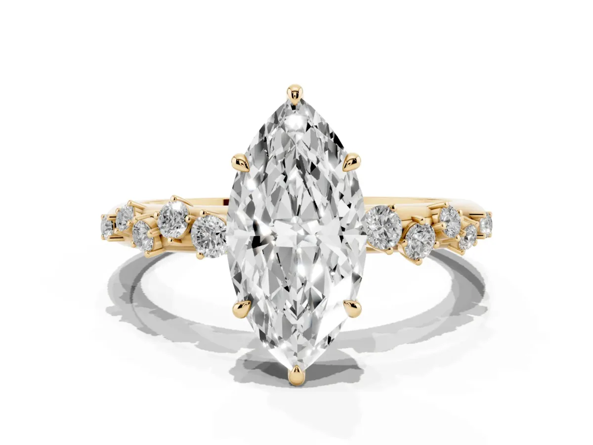 Marquise Cut Diamond Cluster Prong-Set Solitaire Ring Yellow gold