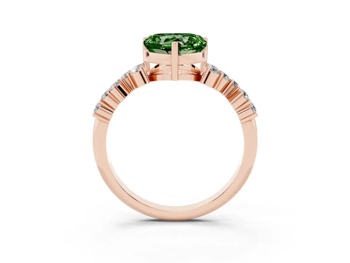 Fancy Green Heart Cut Diamond Scattered Round Accent Ring with Prong Setting Rose gold