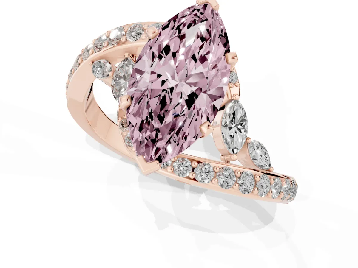 Fancy Pink Marquise Cut Solitaire with Pavé Twist Band and Four-Prong Setting Rose gold