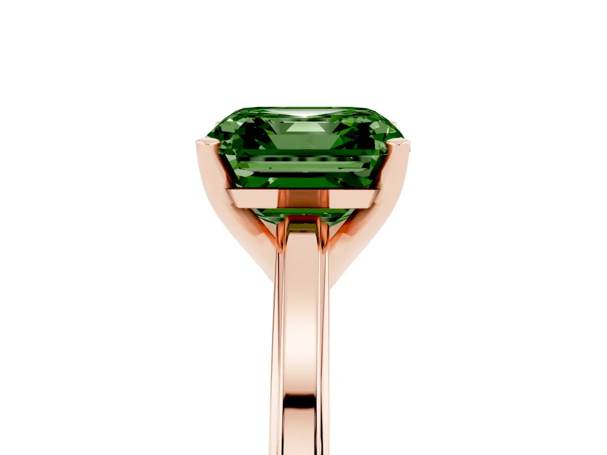 Fancy Green Asscher Cut Solitaire Diamond Ring with Four-Prong Setting and Classic Band Rose gold