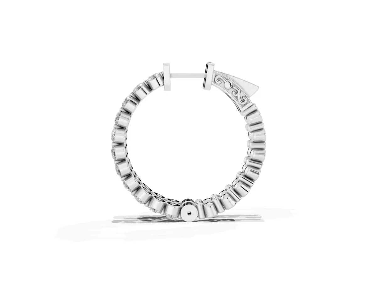 Round Cut Prong Set Diamond Hoop Earrings Silver