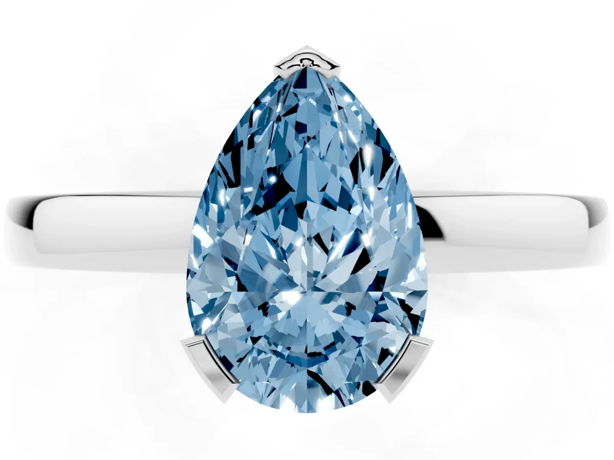 Fancy Blue Pear Cut Cut Solitaire Ring with Four-Prong Setting and Classic Band Platinum
