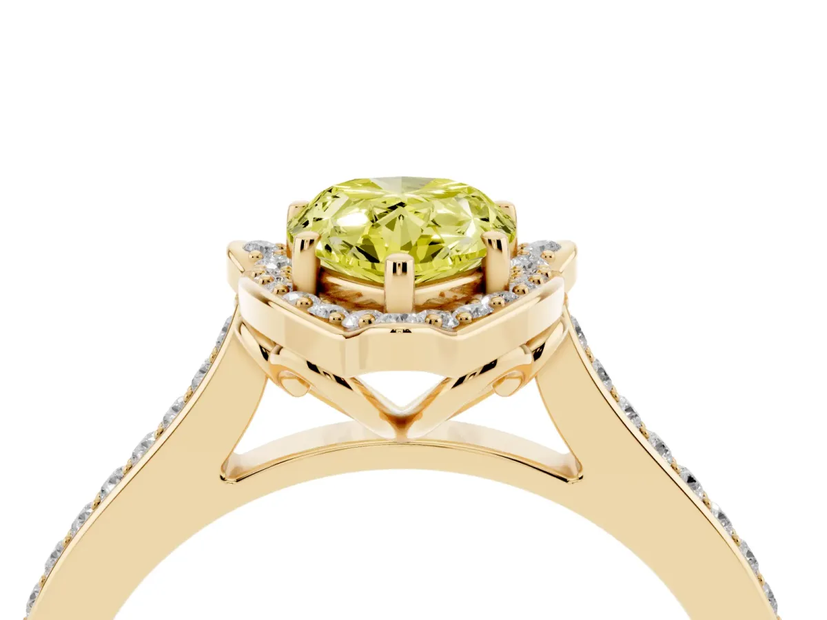 Fancy Yellow Pear Cut Halo Round Diamond Pave Band with Four-Prong Setting Yellow gold