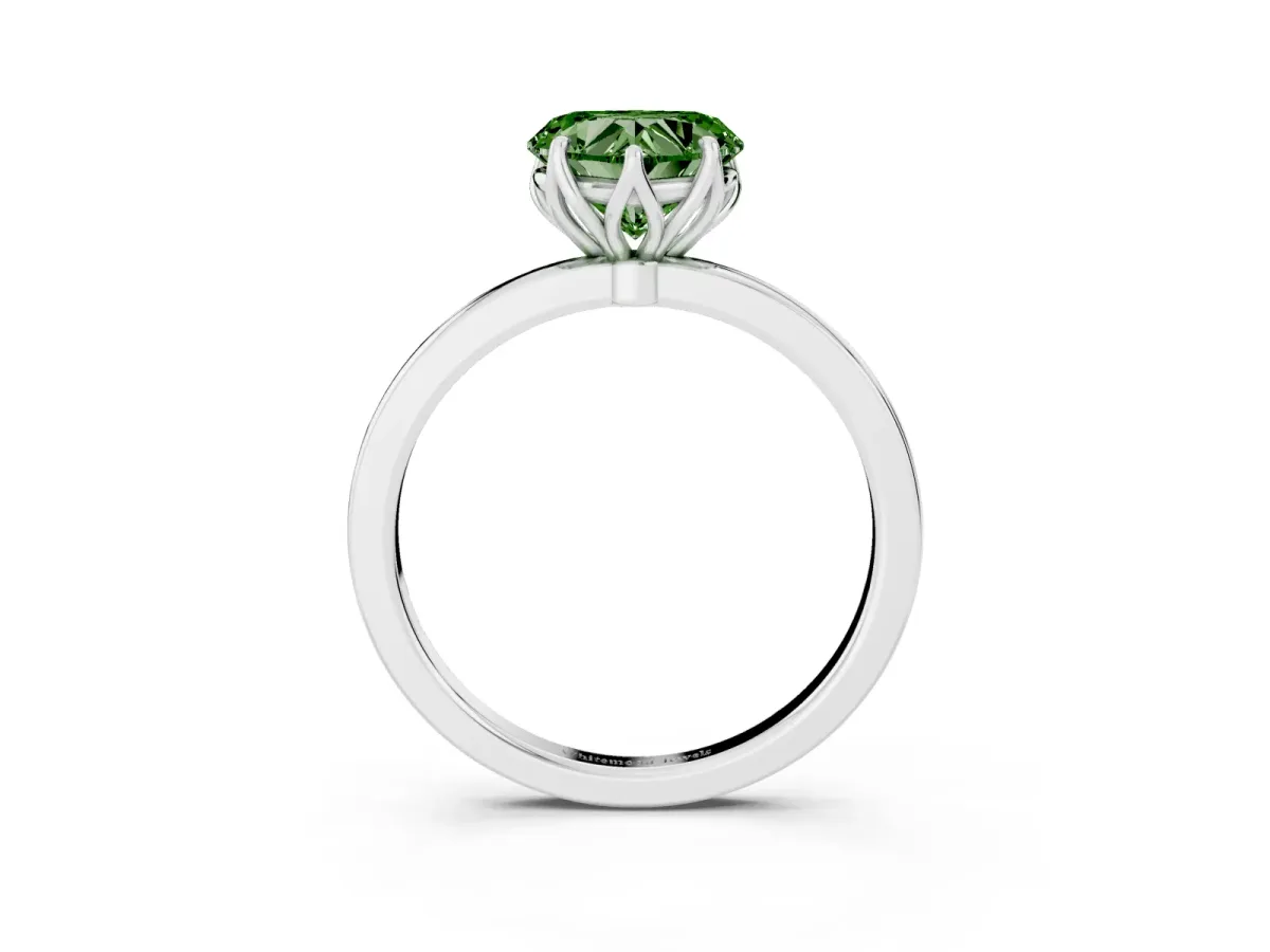 Fancy Green Heart Cut Diamond Solitaire Ring with Thin Band and Prong Setting White gold