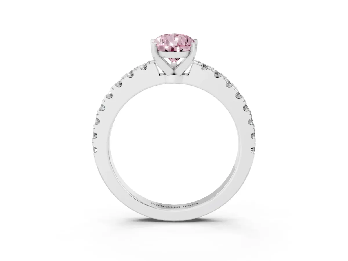 Fancy Pink Pear Cut Solitaire Diamond with Pavé Band and Four-Prong Setting Silver