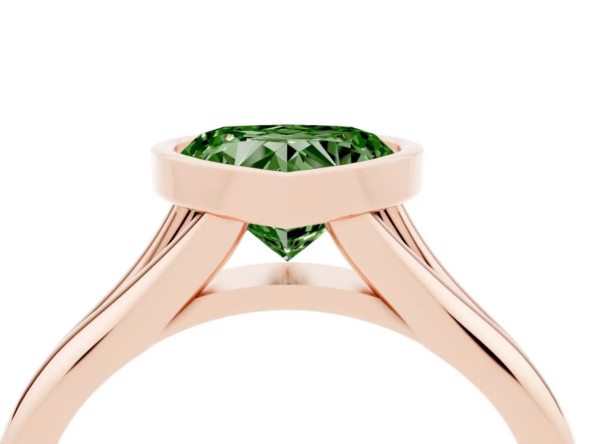 Fancy Green Bezel Set Heart Cut Solitaire Diamond Ring with Smooth Band Rose gold