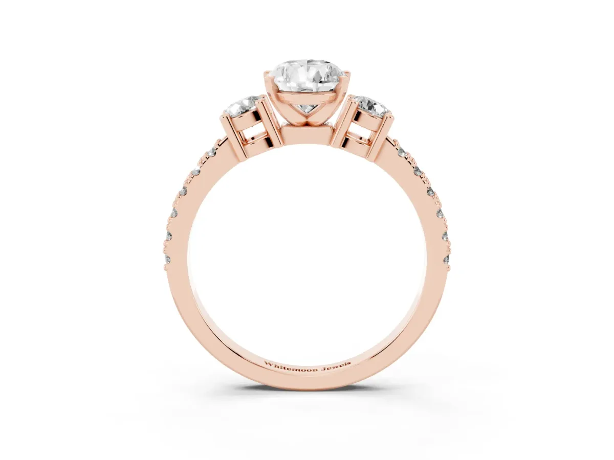 Pear Cut Three-Stone Diamond Pavé Band with Prong Setting Rose gold