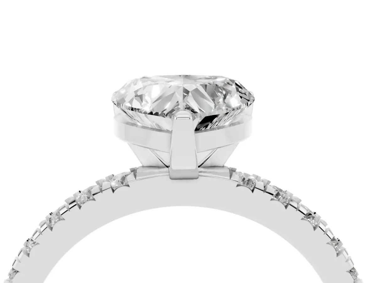 Heart Cut Diamond Pavé Band Solitaire with Four-Prong Setting Silver