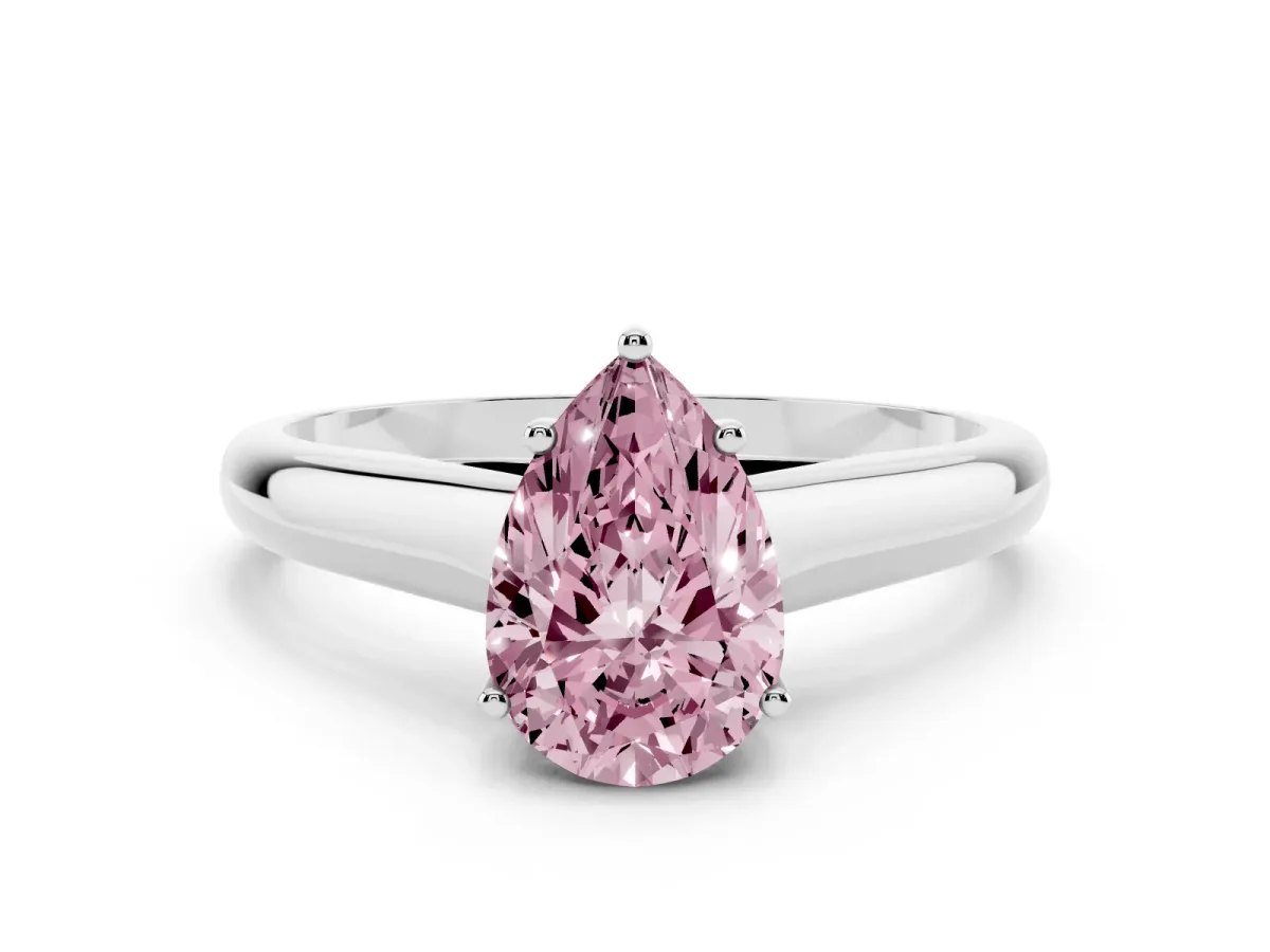 Fancy Pink Pear Cut Solitaire Engagement Ring with Tapered Band and Four-Prong Setting Platinum