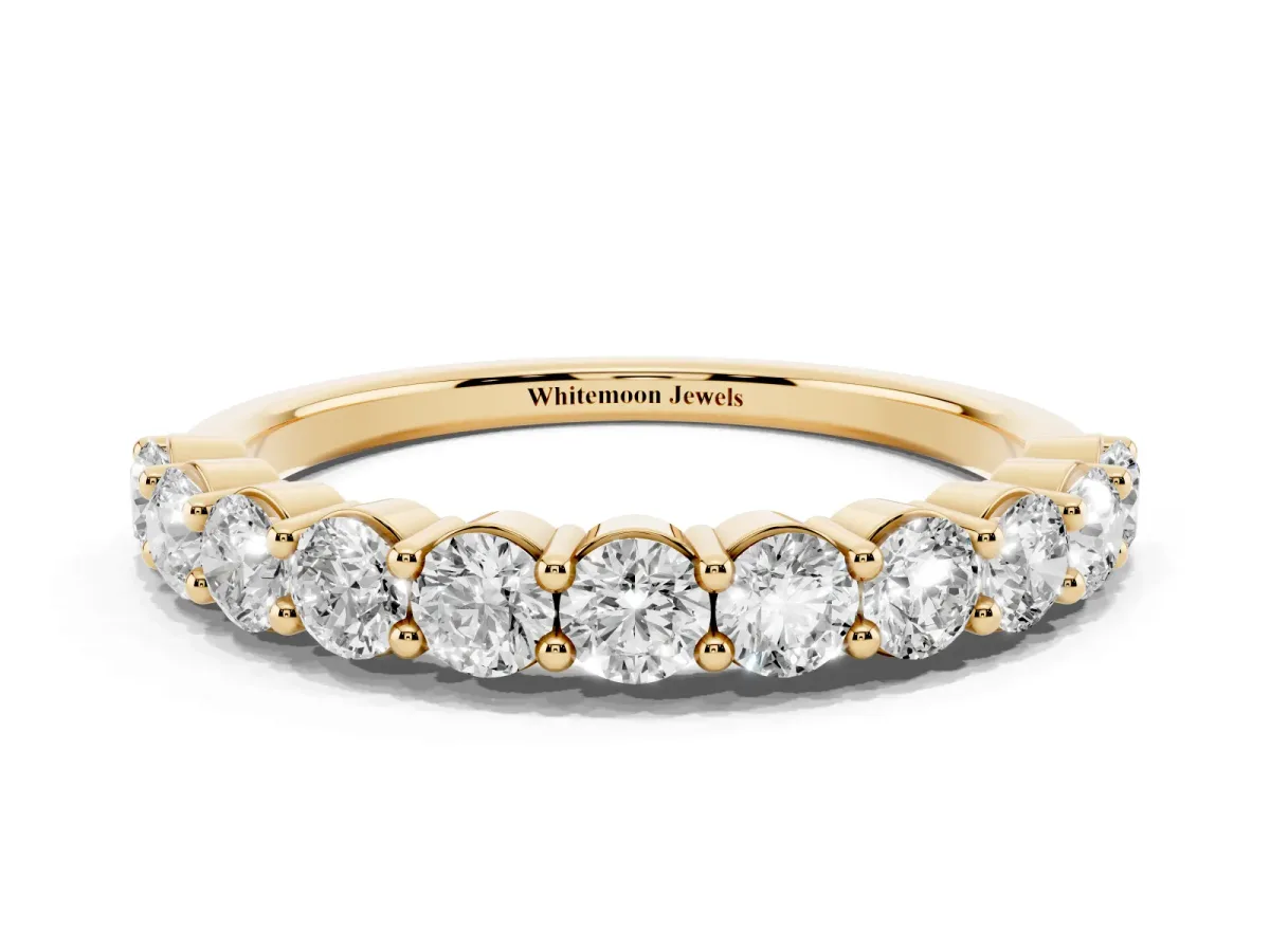 Round Diamond Half Eternity Band with Prong Setting Yellow gold