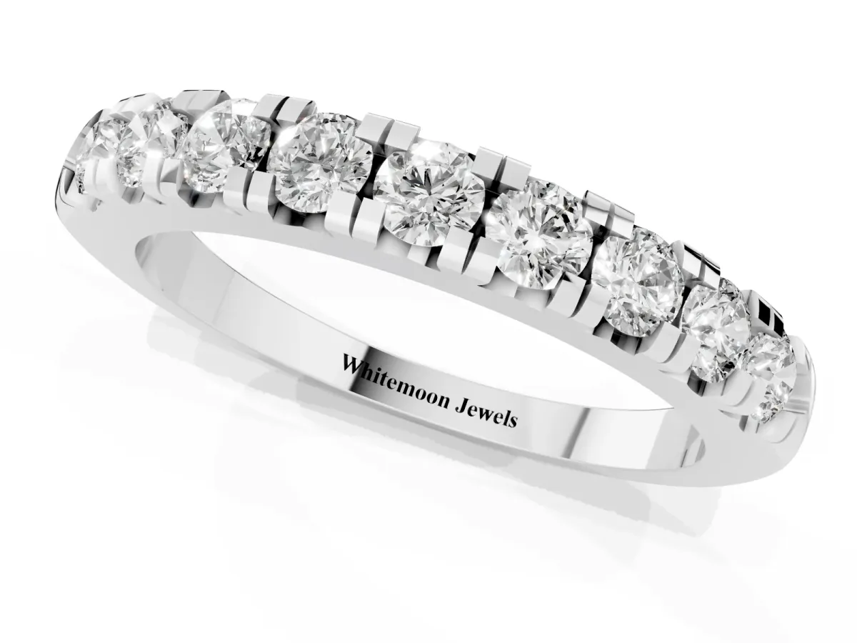 Round Diamond Half-Eternity Prong Set Band Silver