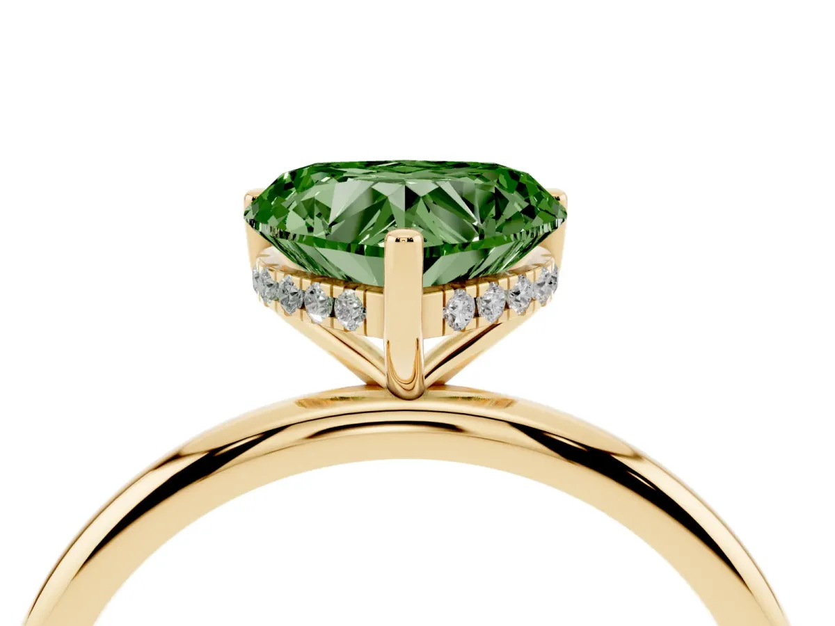 Fancy Green Heart Cut Cut Solitaire Engagement Ring with Four-Prong Setting and Classic Band Yellow gold