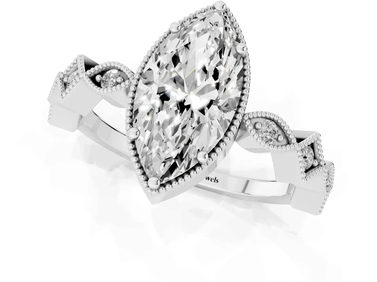 Marquise Cut Milgrain Marquise Diamond Twist Band Ring Silver