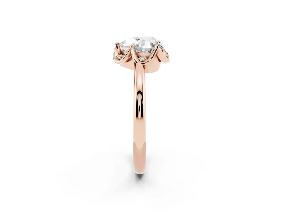Heart Cut Halo Diamond Ring with Round Cluster Setting, Solitaire Band, and Four-Prong Setting Rose gold