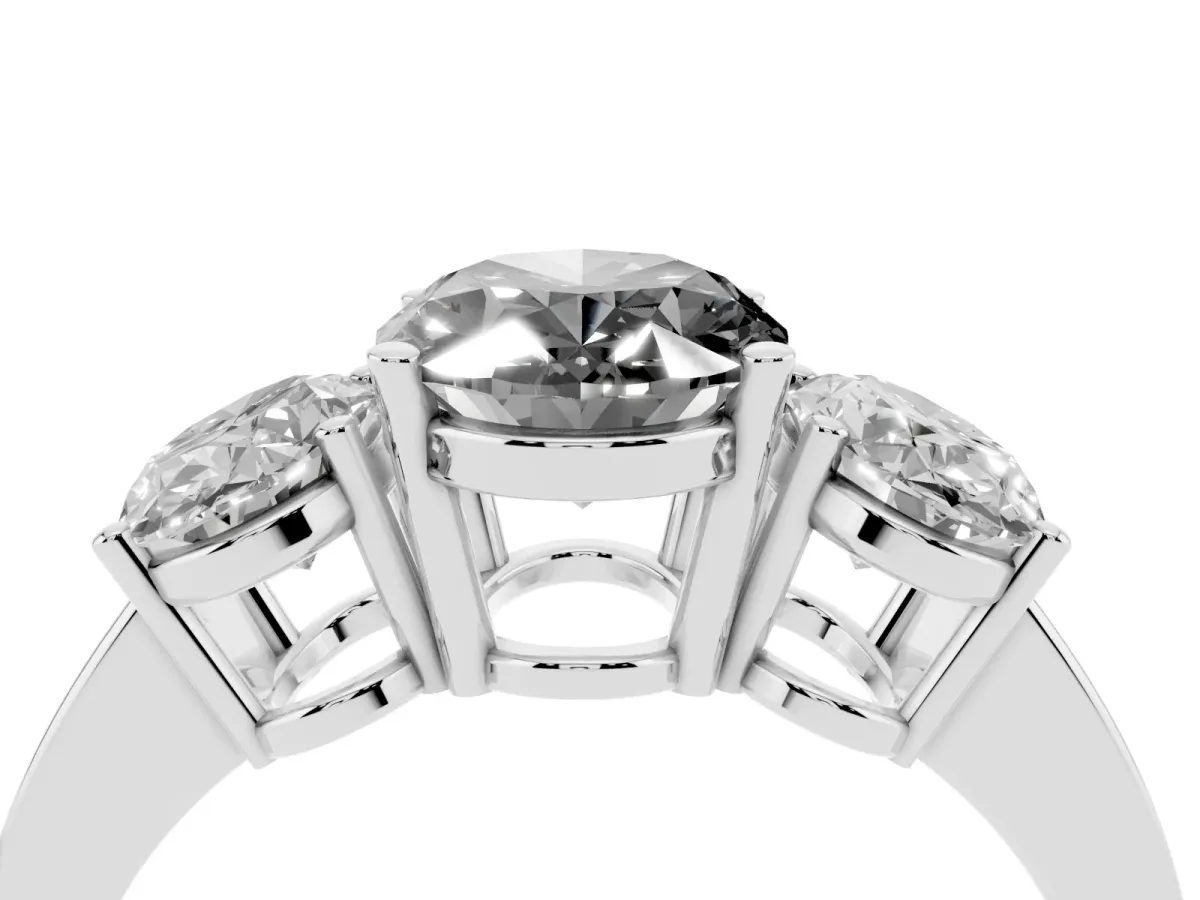 Fancy Black Three-Stone Oval Cut Cut Diamond Engagement Ring with Flat Band and Four-Prong Setting Silver