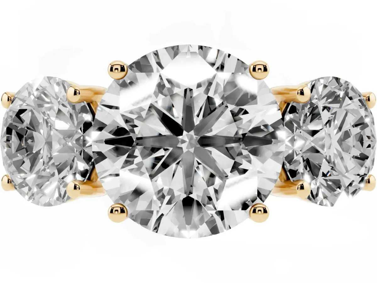 Three-Stone Round Cut Cut Solitaire Ring with Classic Band and Prong Setting Yellow gold